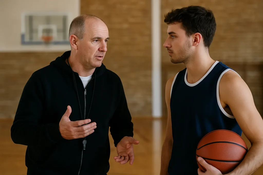 Entrainement basketball coach et joueur